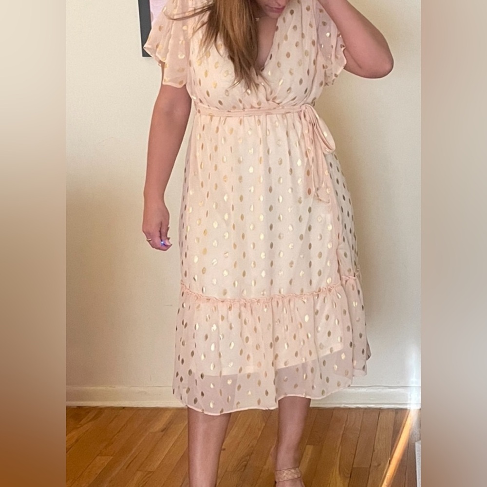Cocktail Dress. Gold Polkadots